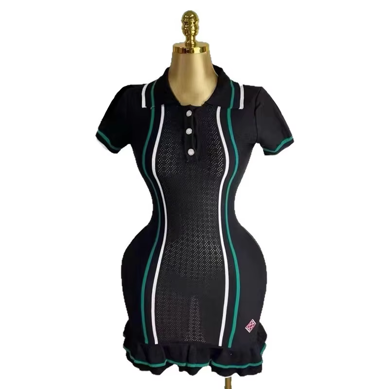 Robe courte tricotée à volants pour l'été, mini robe sexy à col tournant, vêtements de rue pour fête