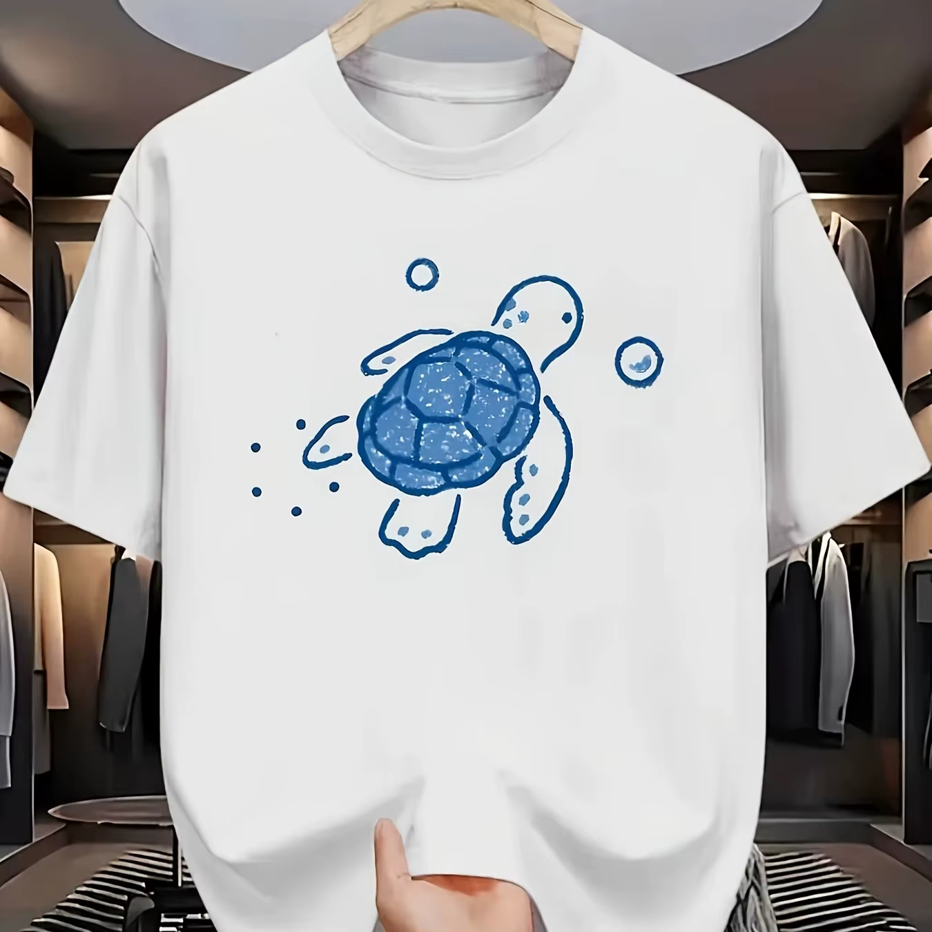 T-shirt en coton pour homme avec motif tortue de mer bleue, t-shirt à motif animal marin, haut noir 