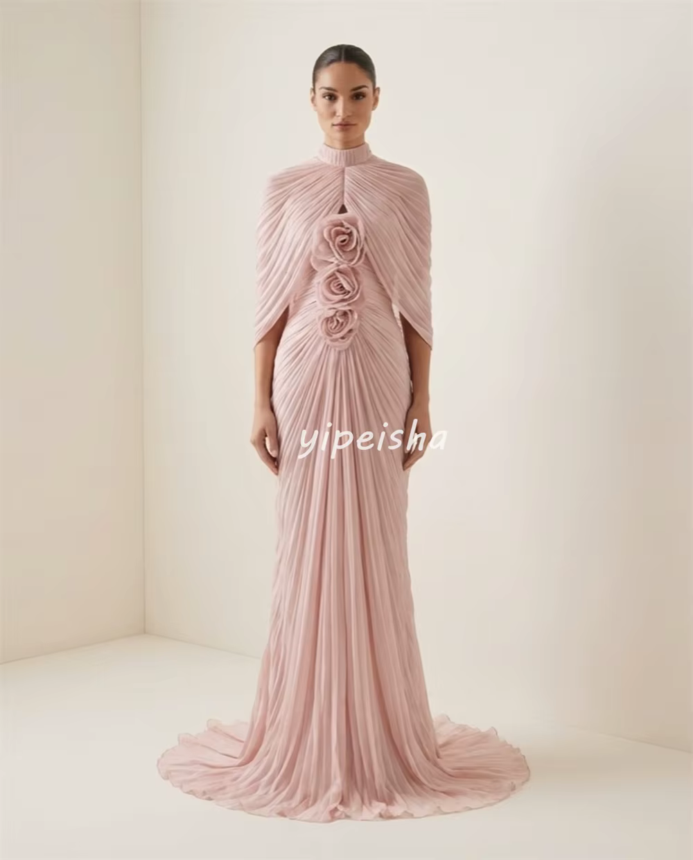 Robes de soirée droites en mousseline de soie pour femmes, personnalisées, simples, avec fleurs fait