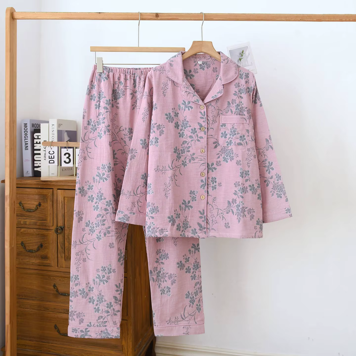 Nouvel ensemble de pyjama 2 pièces pour femme 2026, 100 % coton, pantalon à manches, teint en fil