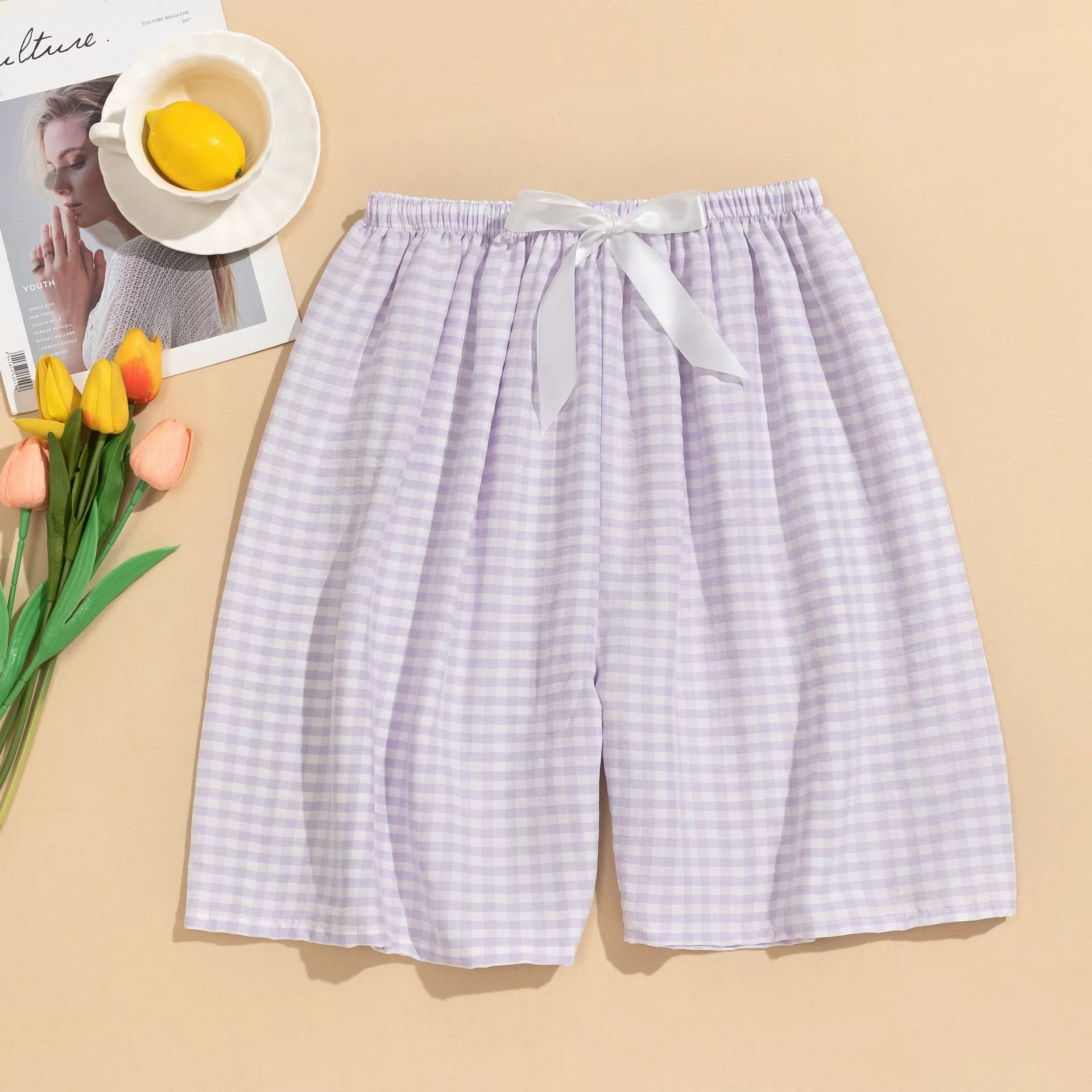 Pantalon de pyjama Simple en coton et Viscose pour femmes, vêtements de chambre imprimés à carreaux,