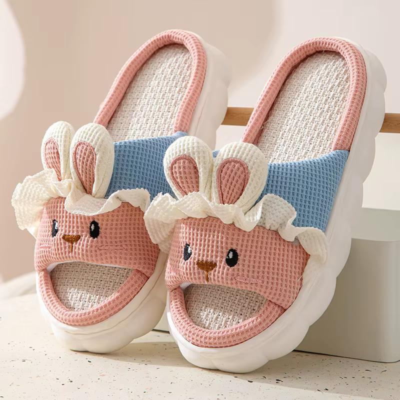 Chaussons en lin pour femmes, collection printemps-été, motif lapin, chaussures de créateur, mules d