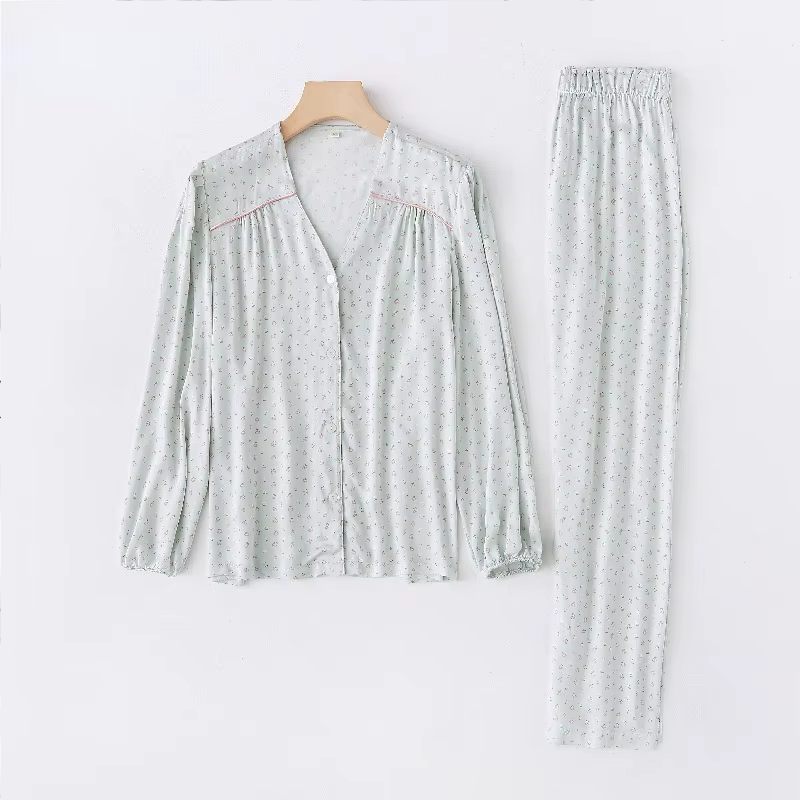 Pyjama Style palais rétro français pour femmes, ensemble en Viscose à manches longues, col en v, bou