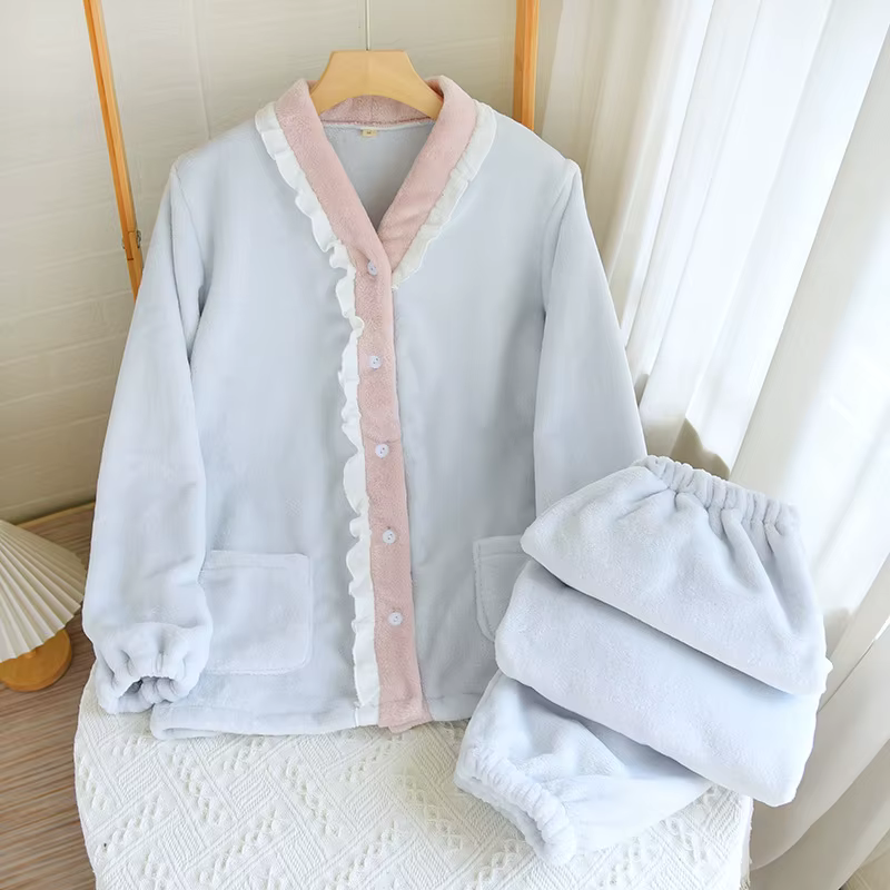 Nouvel ensemble pyjama femme automne-hiver 2026 en flanelle épaisse et chaude, haut à manches longue