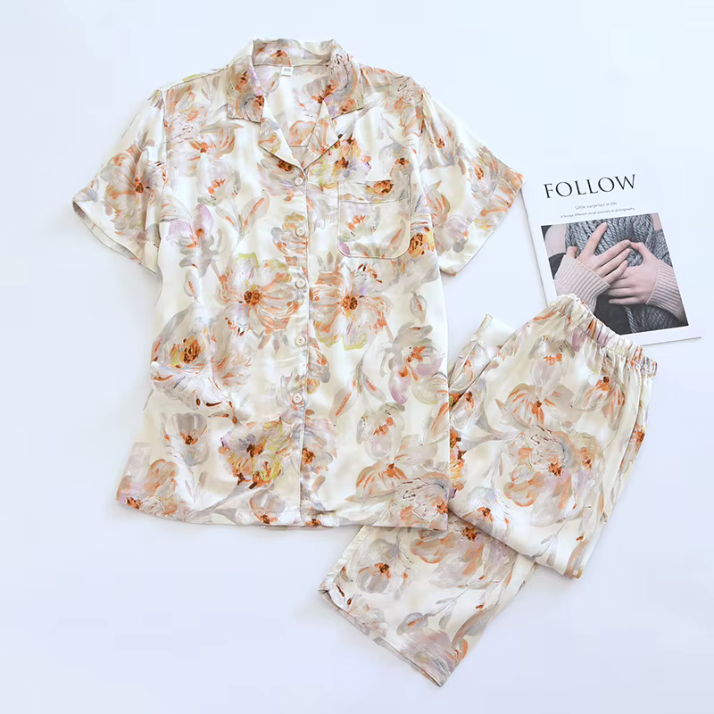 Ensemble pyjama d'été en coton et Viscose pour femmes, décontracté, ample, vêtements de maison, manc