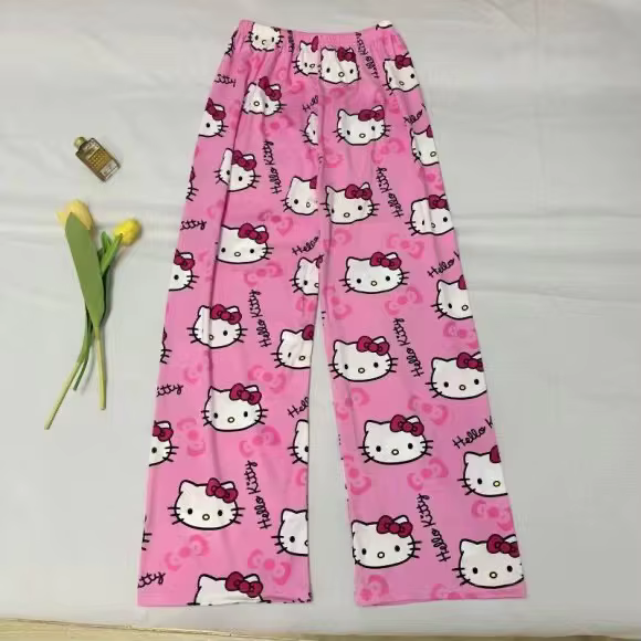 Pantalon de pyjama Hello Kitty pour hommes et femmes, pantalon de marche décontracté pour couple, fi