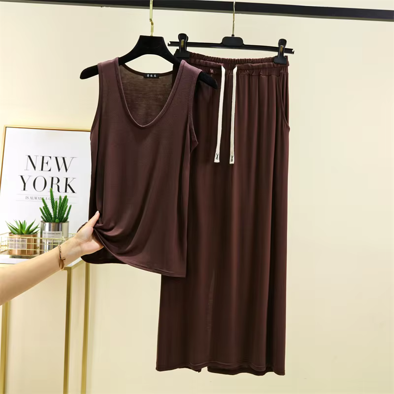 Pyjama pour femmes, nouveau ensemble de vêtements de nuit d'été confortable en modal, sans manches,