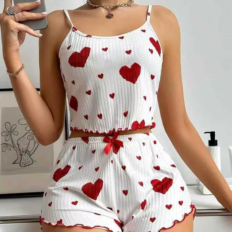 Ensemble pyjama 2 pièces pour femmes, Sexy et mignon, Kawaii, bretelles, hauts de soleil, ensemble d