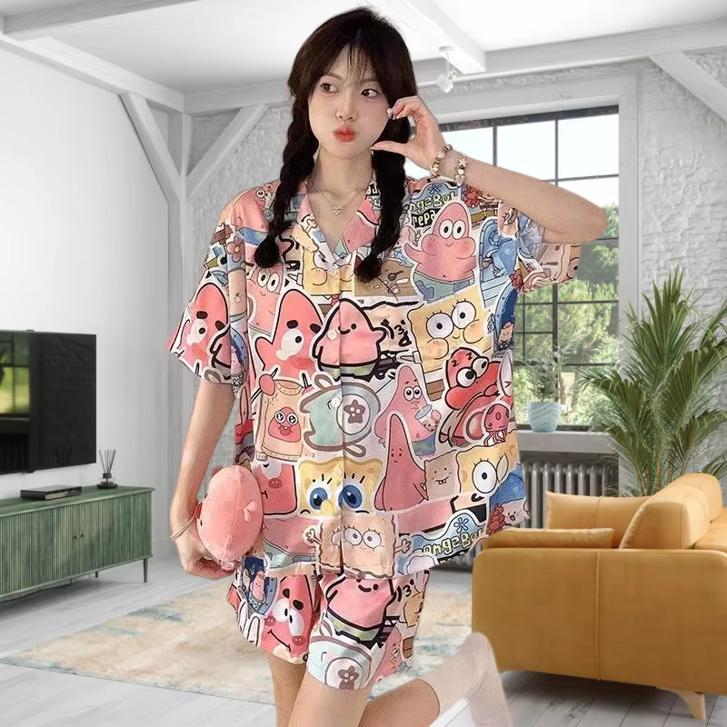 Nouvel ensemble de pyjama d'été pour femme, style dessin animé mignon SpongeBob, haute qualité, pour