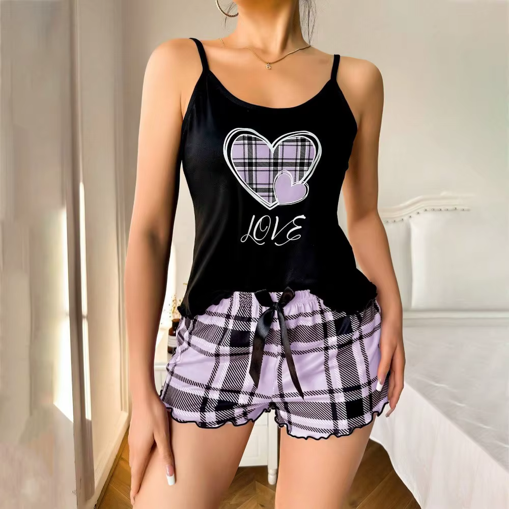 Ensemble de pyjama pour femmes Fashion Love Heart, nœud papillon, vêtements de maison, pyjama deux p