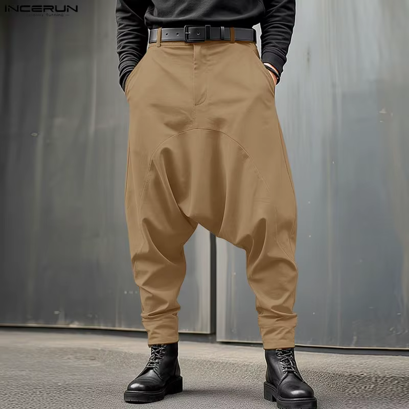 Pantalon Harem Homme INCERUN Couleur Unie Boutonné Joggers Décontracté Pantalon Ample Streetwear Hom