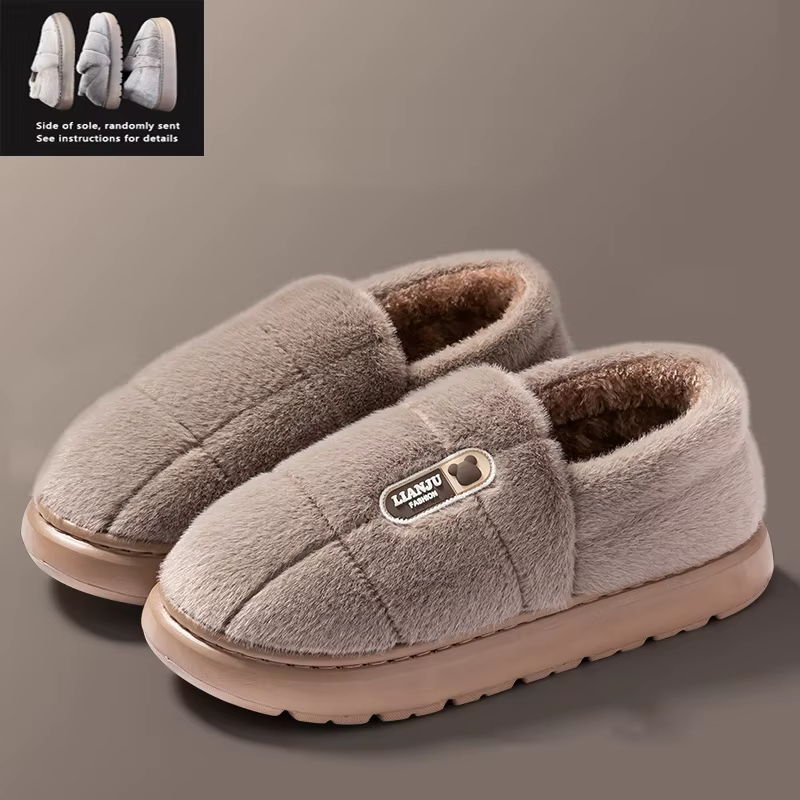 Chaussons pour hommes hiver couleur unie talons enveloppants pantoufles en peluche antidérapant chau