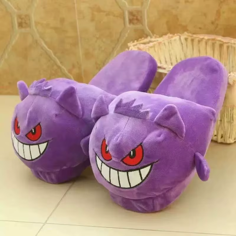 Nouvelles pantoufles en peluche Gengar, figurine d'anime, design amusant avec langue sortie, semelle