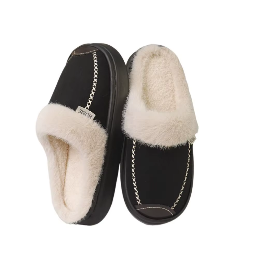 Pantoufles thermiques en fourrure à semelle épaisse, pantoufles chaudes et moelleuses antidérapantes