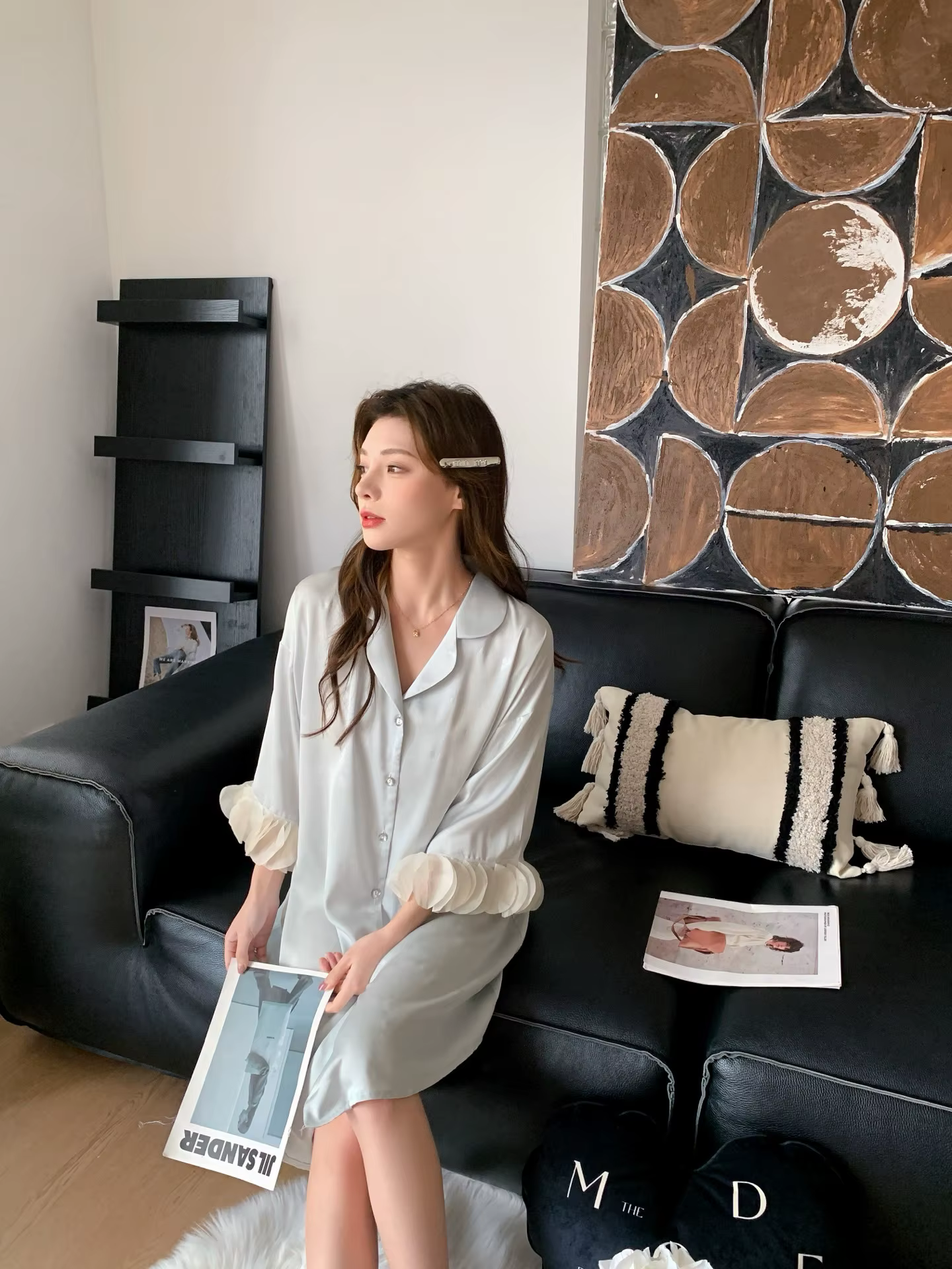 2025 printemps automne mode papillon chemise de nuit glace soie dentelle femmes pyjamas deux pièces