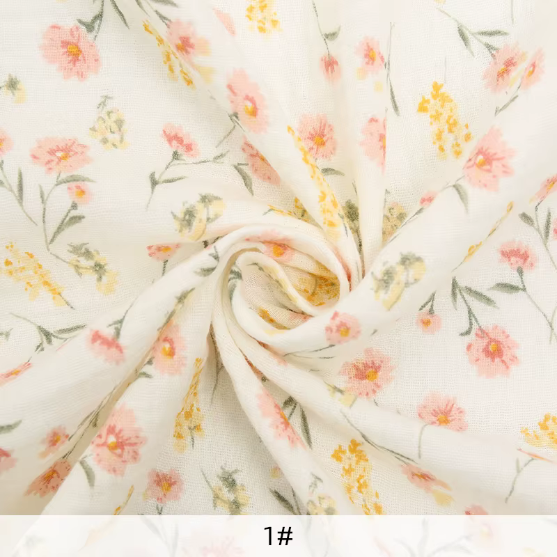 Tissu en gaze de coton imprimé de fleurs mignonnes, gaze douce Double froissée pour enfants, pantalo