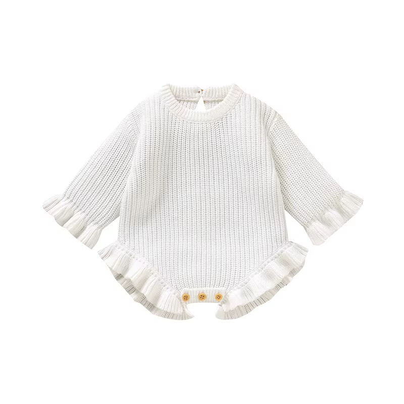 Vêtements pour bébés filles de 0 à 3 mois, combinaison blanche à manches longues en tricot pour nouv
