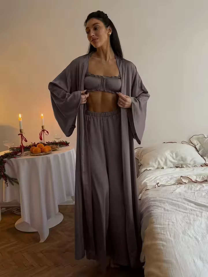 Ensemble de vêtements de nuit décontractés pour femmes, robe longue à manches longues, peignoir à co