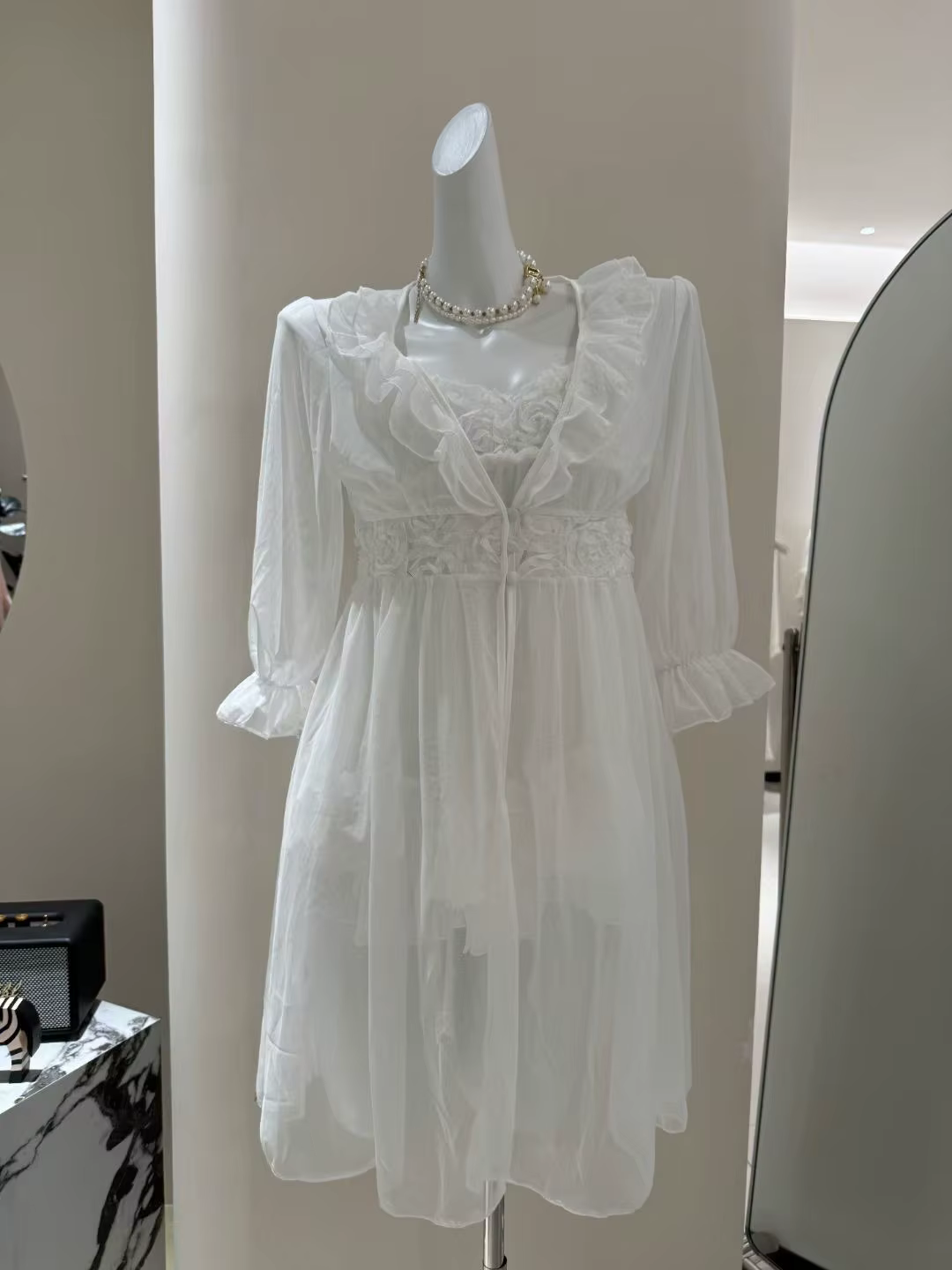 Femme maille 2 pièces Robe ensemble chemise de nuit Sexy Perspective dentelle Lingerie chemise de nu