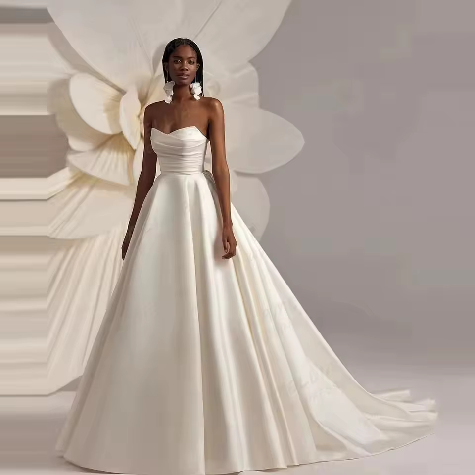Robes de mariée afrique robe de mariée petit col en V sans manches plissé corps drapé une ligne robe