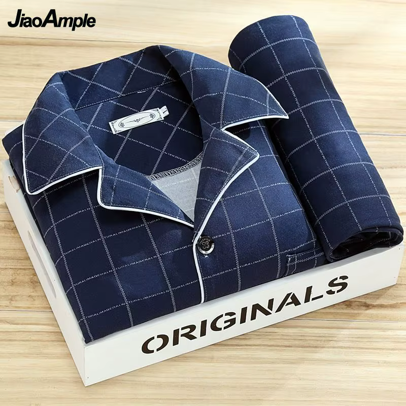 100% haut de gamme pyjamas hommes printemps automne rayé à manches longues pantalon Pijamas deux pièces 2025 nouveau