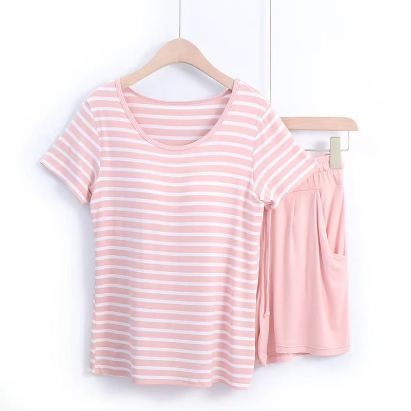 Pyjama rayé Modal pour femmes avec bonnets ensemble deux pièces été Pijama Adulto Feminino vêtements 2025 pyjamas de nuit