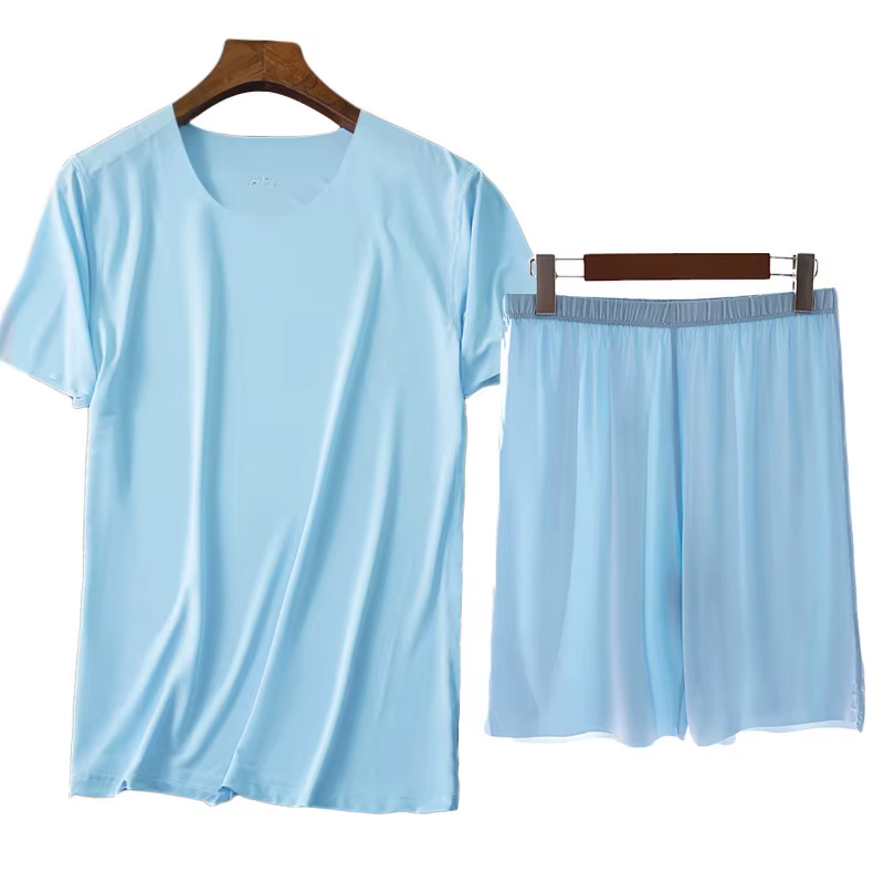Hommes glace soie Pyjamas solide chemise et pantalon 2 pièces Pijamas ensemble de sommeil décontracté mâle maison
