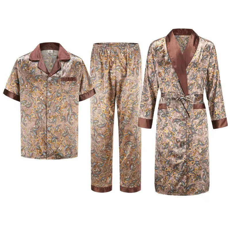 Peignoir avec poche en soie glacée pour homme