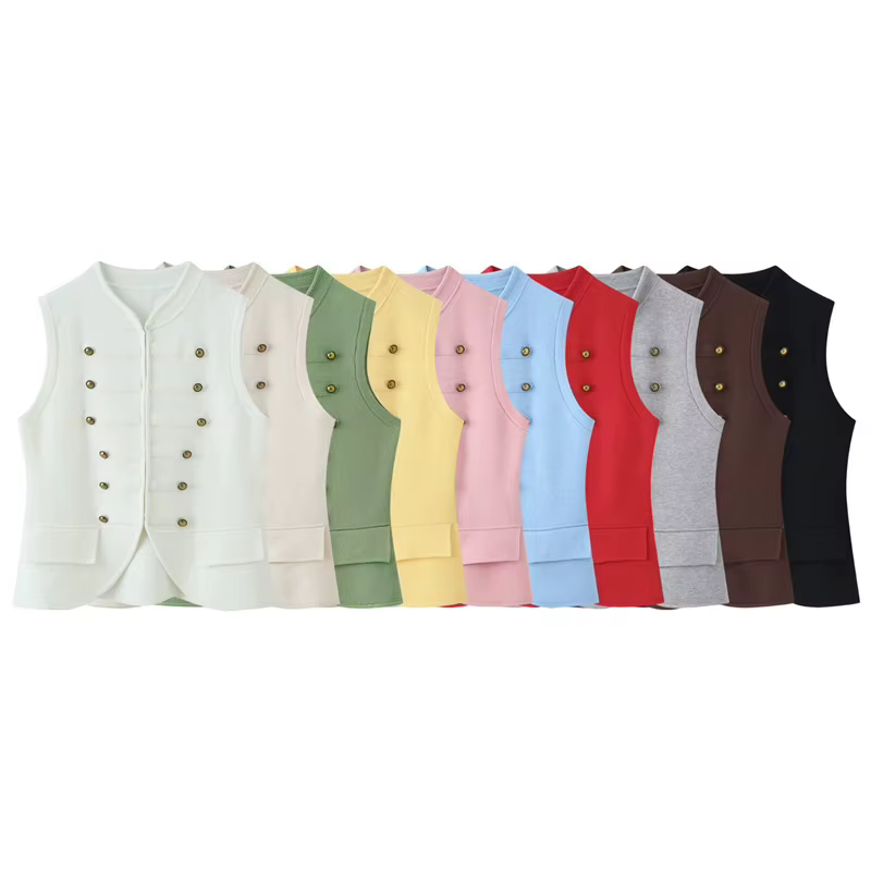 Gilet tricoté sans manches à col rond pour femme