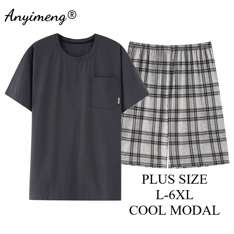 Big Guys grande taille L-6XL pyjama ensembles été nouveaux hommes Modal vêtements de nuit Gentleman minimaliste Pjs