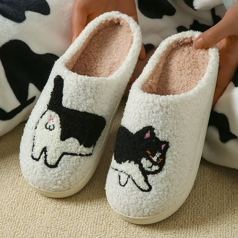 Dessin animé mignon et intéressant teckel chien femmes pantoufles intérieur chaud confort léger chambre concis hiver coton chaussures