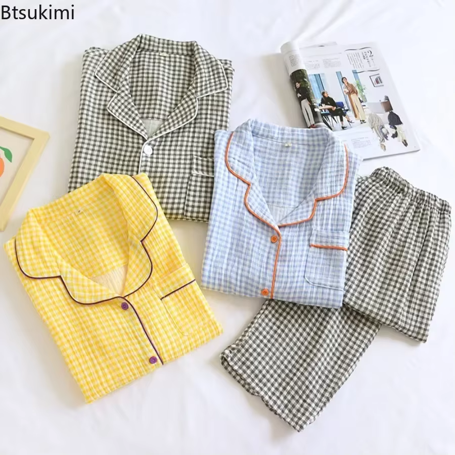 Ensembles de pyjamas en crêpe 100% coton pour couples