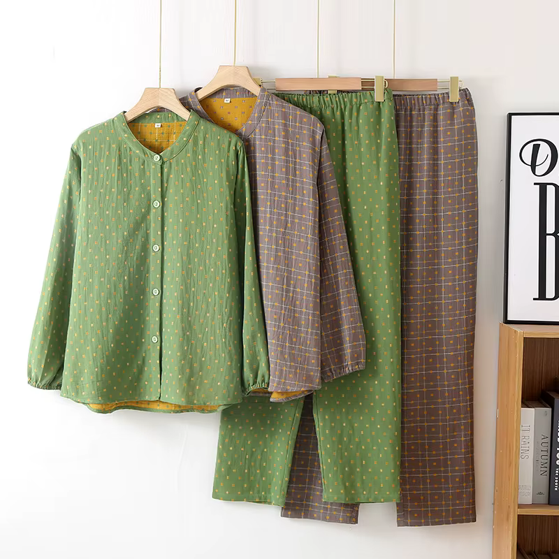 Pyjama double couche en gaze de coton lavé pour couple