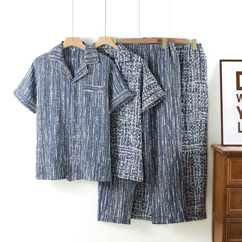 Ensembles deux pièces pyjamas pour hommes été à manches courtes vêtements de nuit en coton pyjama ensemble homme