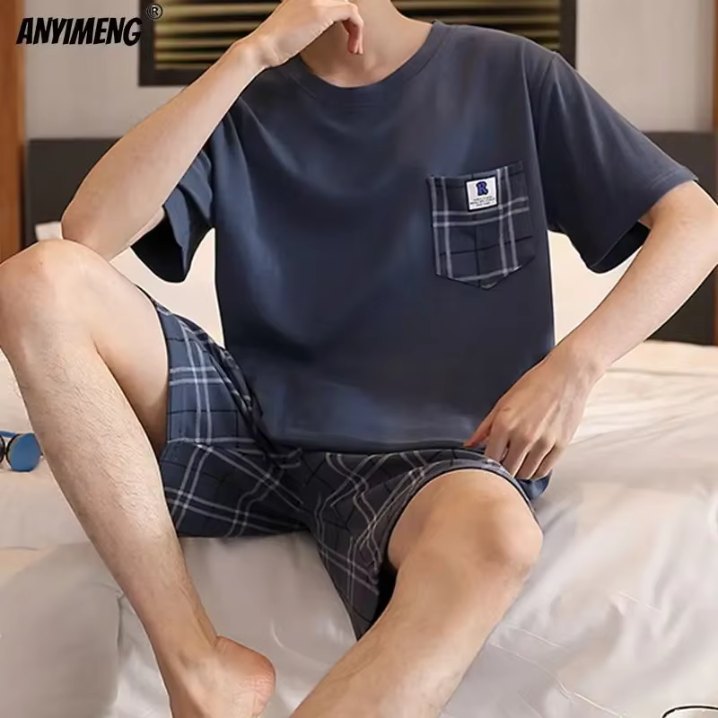 Hommes Pyjamas Ensemble D'été Coton L-5XL Casual Vêtements De Nuit Style Minimaliste Shorts Loisirs Homewear Mode