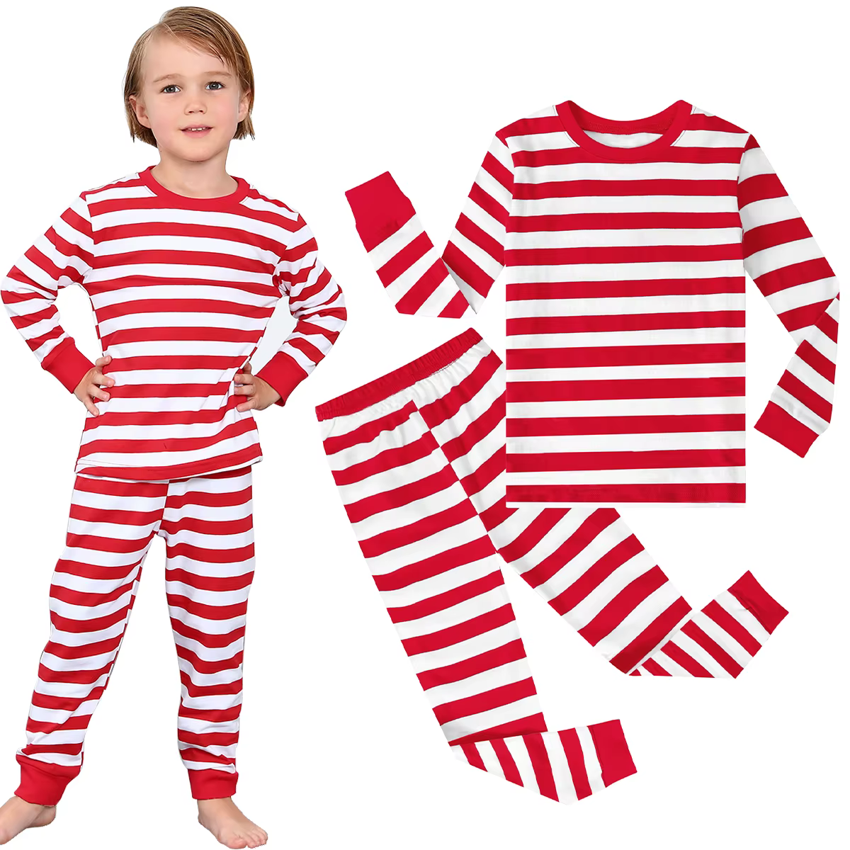 Pyjama à Rayures Rouges et Blanches pour Enfant Garçon et Fille