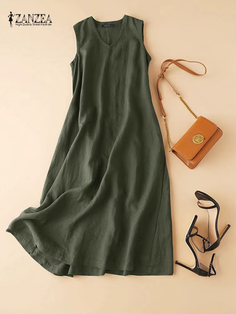 Robe longue vintage à col en V pour femmes