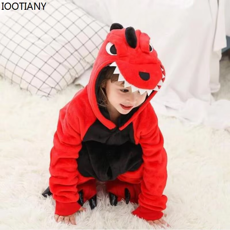 Pyjama Chaud en Motif de Dinosaure Rouge pour Enfant