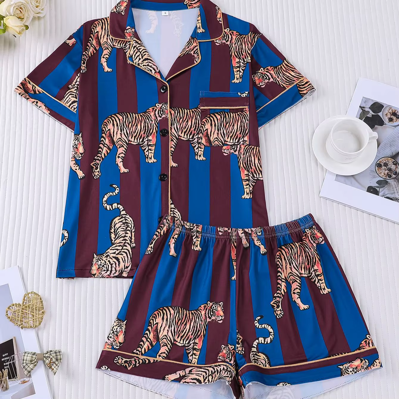 Ensemble de pyjama personnalisé à imprimé tigre rayé pour femmes