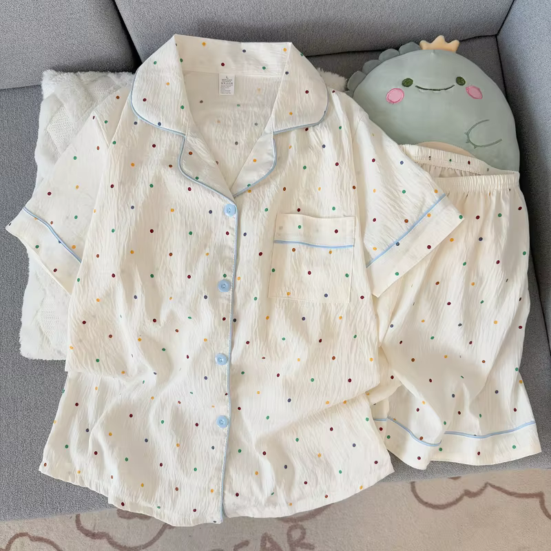 Ensemble pyjama en coton imprimé à pois pour femmes