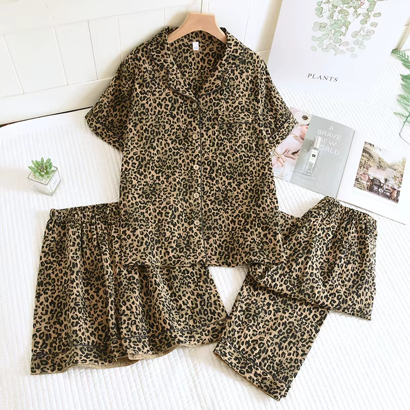 Ensemble de vêtements pyjama 3 pièces en coton pour femmes