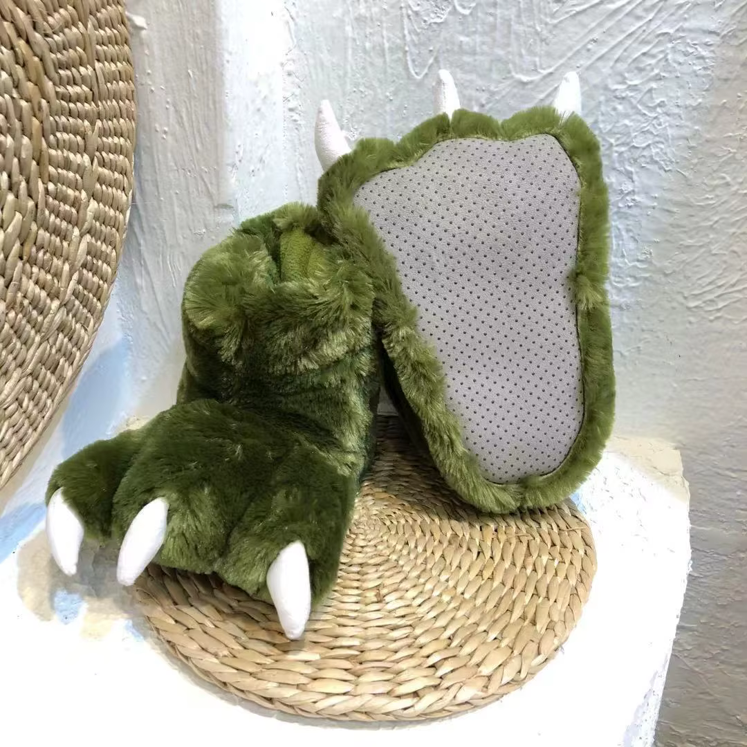 Nouveauté vert moelleux pantoufles femmes Deisnger Animal patte fourrure diapositives haut doux chaud