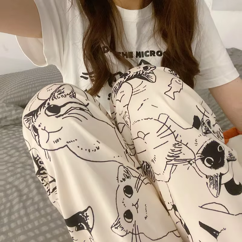 Pantalon de pyjama femme dessin animé Moe chat grande bataille