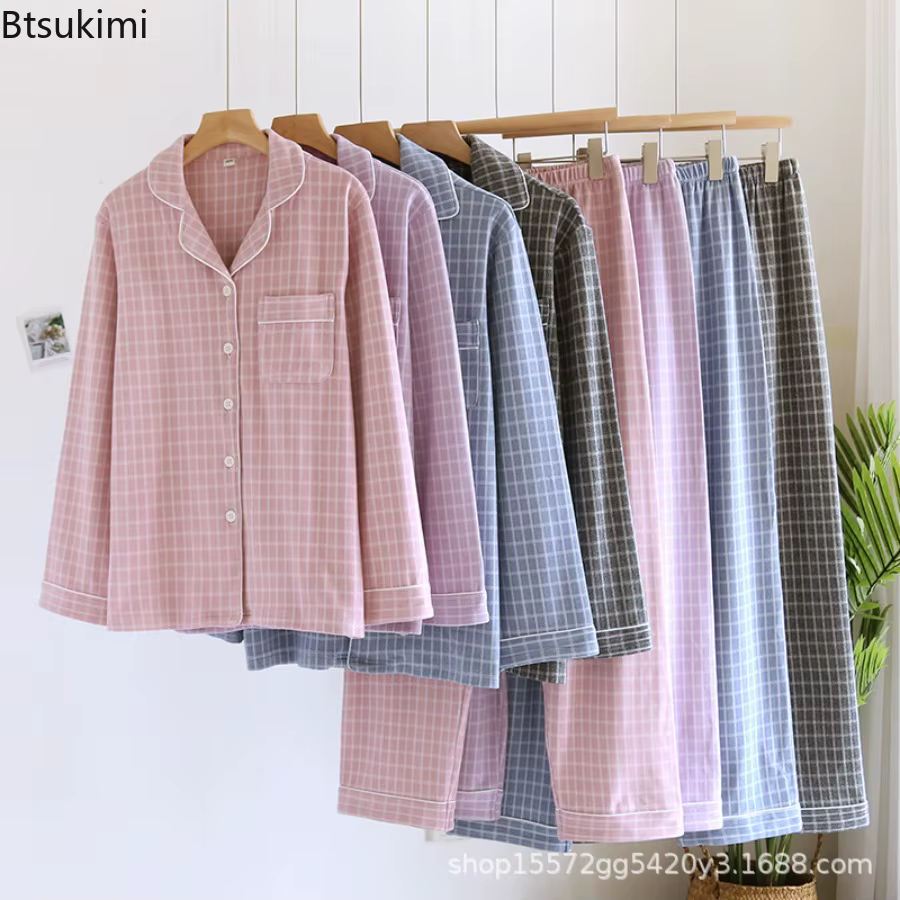 Nouveaux ensembles de pyjamas à carreaux pour couples 2026 – Chaleur automne-hiver – Hauts et pantalons à manches longues pour hommes et femmes – Vêtements d'intérieur deux pièces