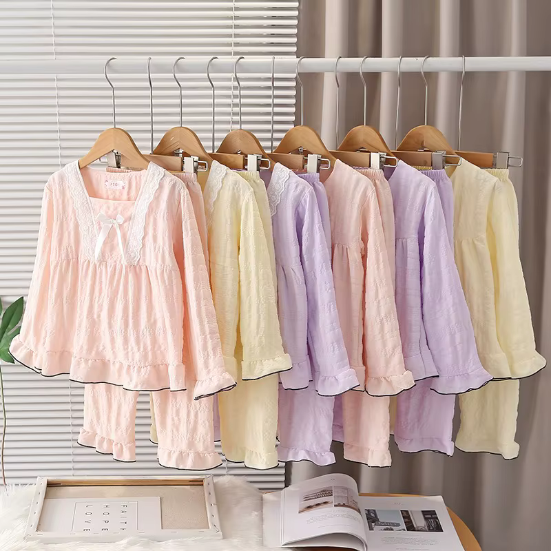 Nouveau doux princesse filles pyjama ensembles à manches longues vêtements de nuit enfants décontracté
