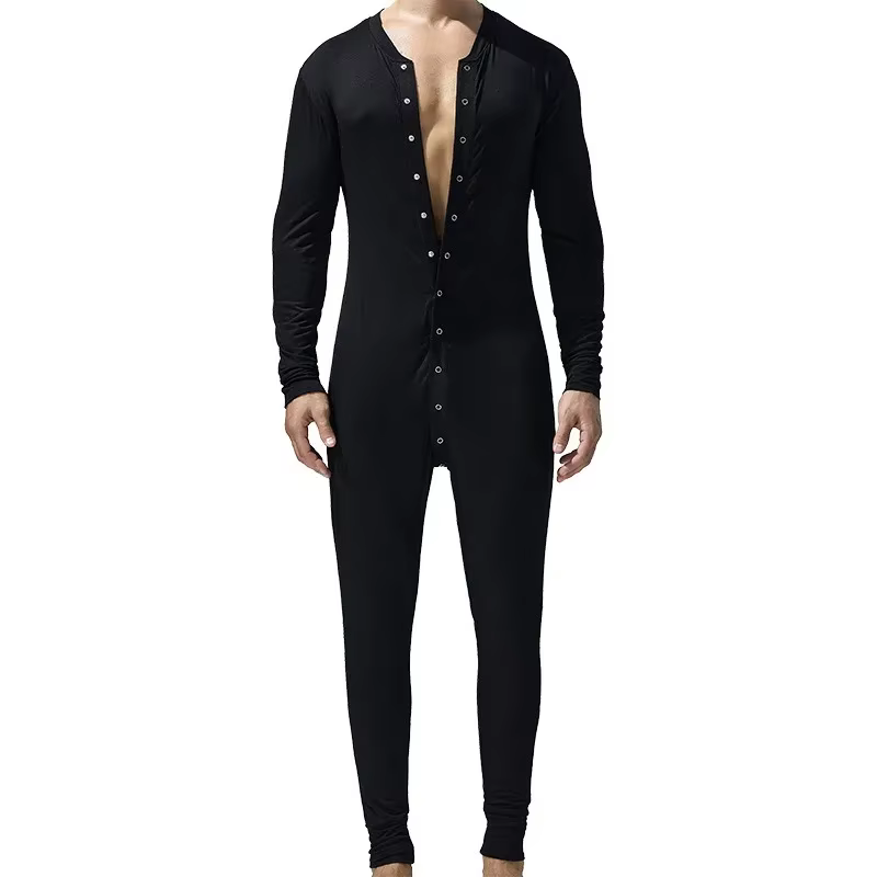 Hommes pyjamas combinaisons bouton vêtements de maison à manches longues confortable barboteuses Catsuit body décontracté ABDL adulte Onesie Couple