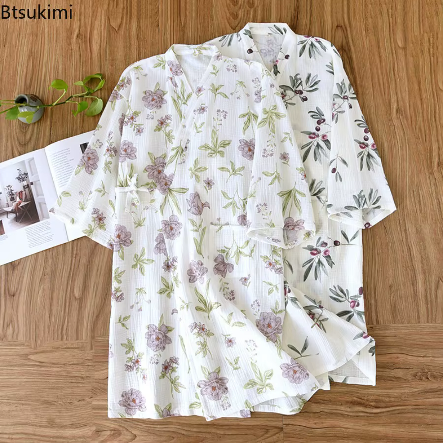 Robe Kimono Femme 2026 – Peignoir 100% Coton Ample à Imprimé Floral