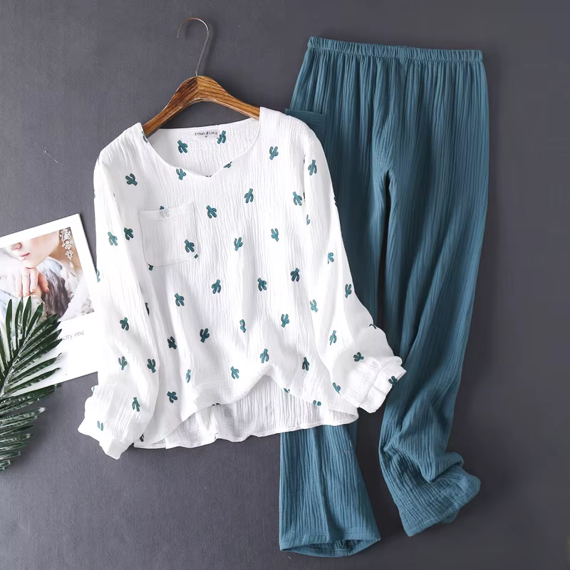 Pyjama en coton délavé à l'eau pour femme