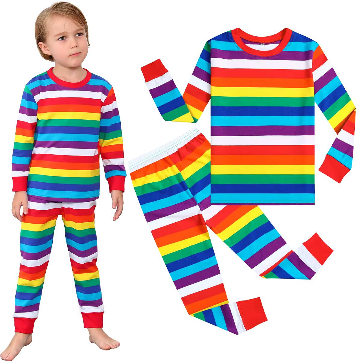 Ensemble de pyjamas à rayures arc-en-ciel pour enfants