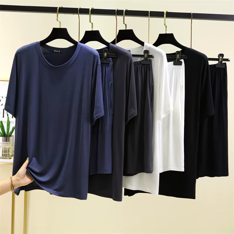 L-6XL grande taille pyjamas amples pour hommes Modal doux à manches courtes demi-longueur pantalon ensemble été salon